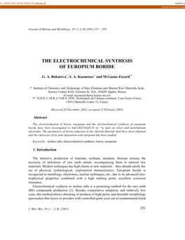 The Electrochemical Synthesis of Europium Boride