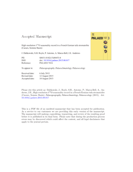 High Resolution Δ18o Seasonality Record in a French Eemian Tufa Stromatolite (Caours, Somme Basin)