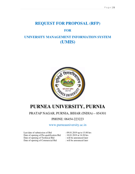 Purnea University, Purnia Pratap Nagar, Purnia, Bihar (India) – 854301 Phone: 06454-223223