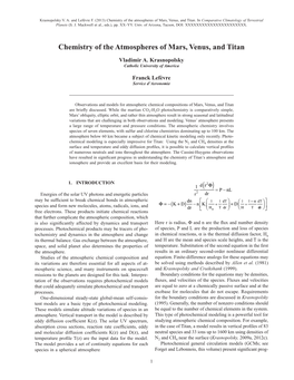 Chemistry of the Atmospheres of Mars, Venus, and Titan