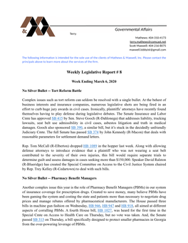 Weekly Legislative Report #8 3-6-20