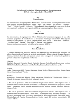 Disciplinare Di Produzione Della Denominazione Di Origine Protetta Dell’Olio Extravergine Di Oliva “Monti Iblei”