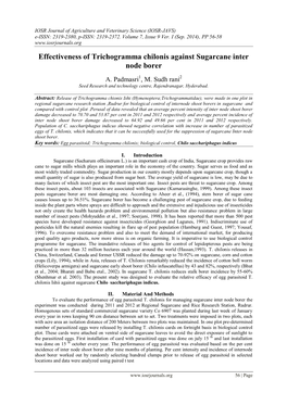 Effectiveness of Trichogramma Chilonis Against Sugarcane Inter Node Borer