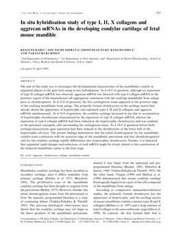 In Situ Hybridisation Study of Type I, II, X Collagens and Aggrecan Mrnas in the Developing Condylar Cartilage of Fetal Mouse Mandible