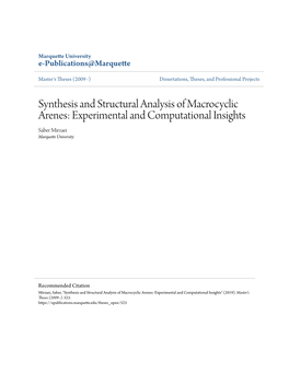 Synthesis and Structural Analysis of Macrocyclic Arenes: Experimental and Computational Insights Saber Mirzaei Marquette University