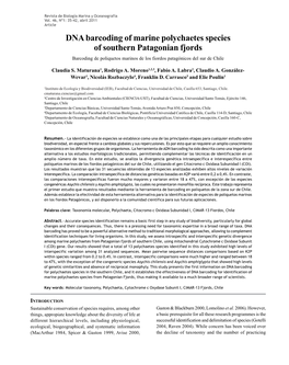 DNA Barcoding of Marine Polychaetes Species of Southern Patagonian Fjords Barcoding De Poliquetos Marinos De Los Fiordos Patagónicos Del Sur De Chile