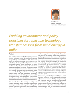 Enabling Environment and Policy Principles for Replicable Technology Transfer: Lessons from Wind Energy in India
