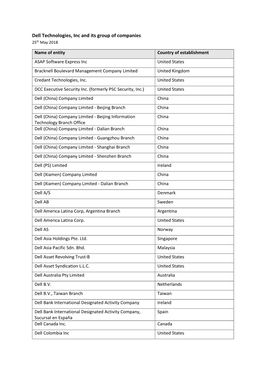 Dell Technologies, Inc and Its Group of Companies 25Th May 2018