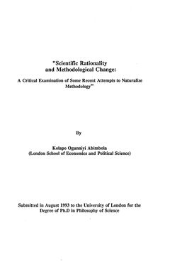 "Scientific Rationality and Methodological Change