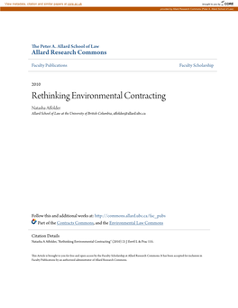 Rethinking Environmental Contracting Natasha Affolder Allard School of Law at the University of British Columbia, Affolder@Allard.Ubc.Ca