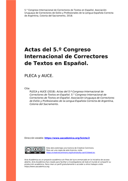 Actas Del 5.º Congreso Internacional De Correctores De Textos En Español