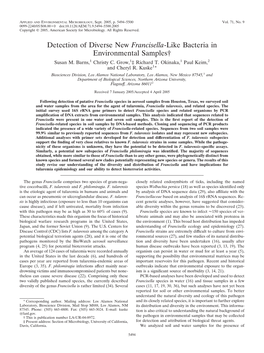 Detection of Diverse New Francisella-Like Bacteria in Environmental Samples† Susan M