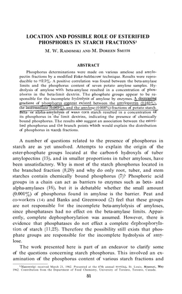 Location and Possible Role of Esterified Phosphorus in Starch Fractions1