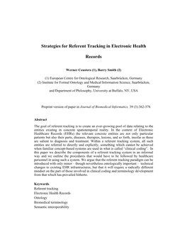 Strategies for Referent Tracking in Electronic Health Records