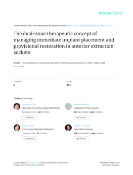 The Dual-Zone Therapeutic Concept of Managing Immediate Implant Placement and Provisional Restoration in Anterior Extraction Sockets