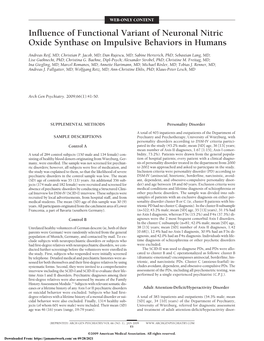 Influence of Functional Variant of Neuronal Nitric Oxide Synthase on Impulsive Behaviors in Humans