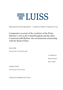 Comparative Account of the Evolution of the Prime Minister's Role in the UK