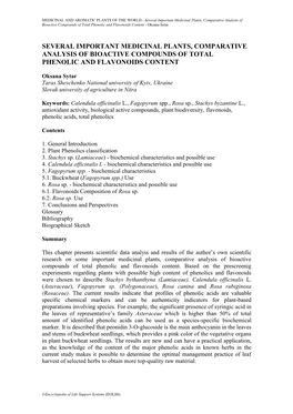 Several Important Medicinal Plants, Comparative Analysis of Bioactive Compounds of Total Phenolic and Flavonoids Content - Oksana Sytar