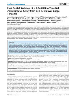 First Partial Skeleton of a 1.34-Million-Year-Old Paranthropus Boisei from Bed II, Olduvai Gorge, Tanzania