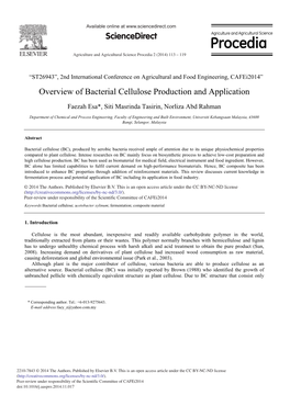 Overview of Bacterial Cellulose Production and Application