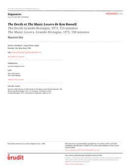 The Devils Et the Music Lovers De Ken Russell / the Devils Grande-Bretagne, 1971, 111 Minutes / the Music Lovers, Grande-Bretagne, 1971, 130 Minutes]