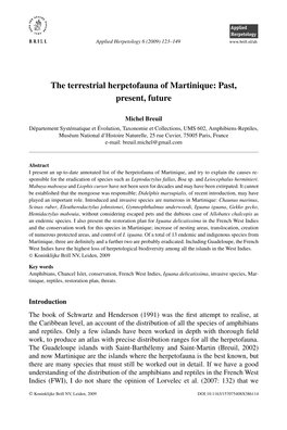 The Terrestrial Herpetofauna of Martinique: Past, Present, Future