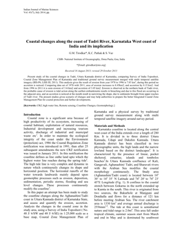 Coastal Changes Along the Coast of Tadri River, Karnataka West Coast of India and Its Implication