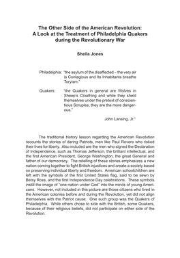 The Other Side of the American Revolution: a Look at the Treatment of Philadelphia Quakers During the Revolutionary War