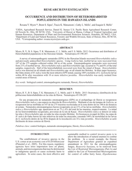 Research/Investigación Occurrence and Distribution of Heterorhabditid Populations in the Hawaiian Islands