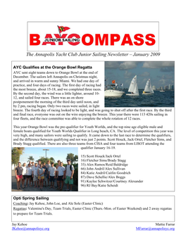 The Annapolis Yacht Club Junior Sailing Newsletter – January 2009