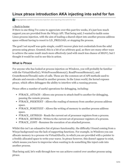 Linux Ptrace Introduction AKA Injecting Into Sshd for Fun