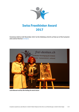 Swiss Freethinker Award 2017 – Acceptance Speeches.Pages