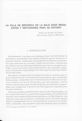 La Villa De Briviesca En La Baja Edad Media: Datos Y Reflexiones Para Su Estudio