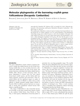 Molecular Phylogenetics of the Burrowing Crayfish Genus