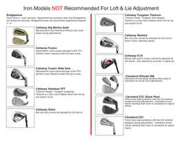 Iron Models NOT Recommended for Loft & Lie Adjustment