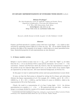 On Binary Representations of Integers with Digits -1, 0, 1