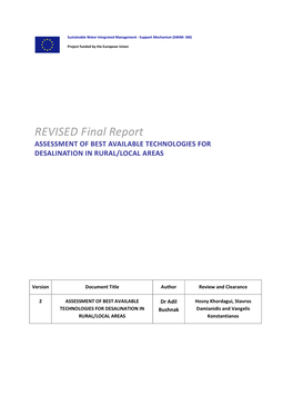 Best Available Technologies (BAT) for Desalination in Rural/Local Areas