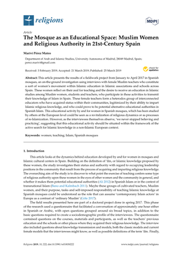 The Mosque As an Educational Space: Muslim Women and Religious Authority in 21St-Century Spain