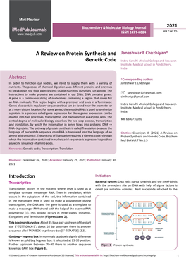 Protein Synthesis and Genetic Code