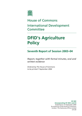 DFID's Agriculture Policy