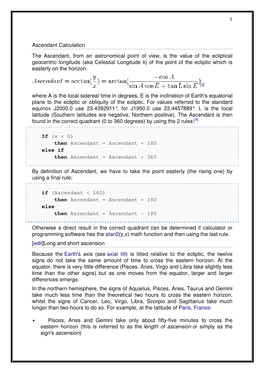 1 Ascendant Calculation the Ascendant, from an Astronomical