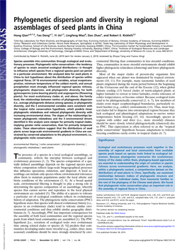 Phylogenetic Dispersion and Diversity in Regional Assemblages of Seed Plants in China