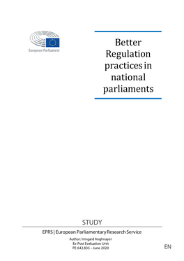 Better Regulation Practices in National Parliaments