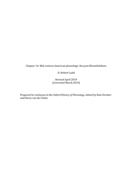 Chapter 16: Mid-Century American Phonology: the Post-Bloomfieldians