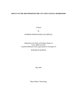 Impact of the Red Imported Fire Ant Upon Cotton Arthropods