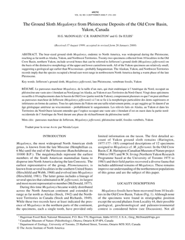 The Ground Sloth Megalonyx from Pleistocene Deposits of the Old Crow Basin, Yukon, Canada H.G