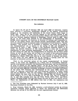 CURRENT DATA on the INDONESIAN MILITARY ELITE Ben Anderson in Issues No. 36 and 37 (October 1983 and April 1984) of Indonesia, R