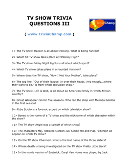 Tv Show Trivia Questions Iii