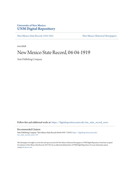 New Mexico State Record, 04-04-1919 State Publishing Company