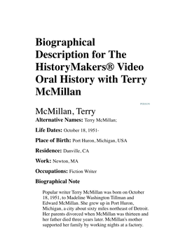 Biographical Description for the Historymakers® Video Oral History with Terry Mcmillan